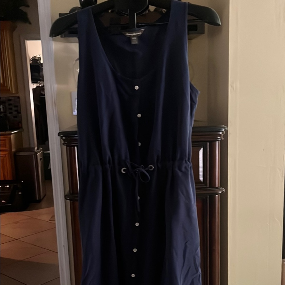 Tommy Bahama Blue Buttoned Scoop Neck Midi Sundress